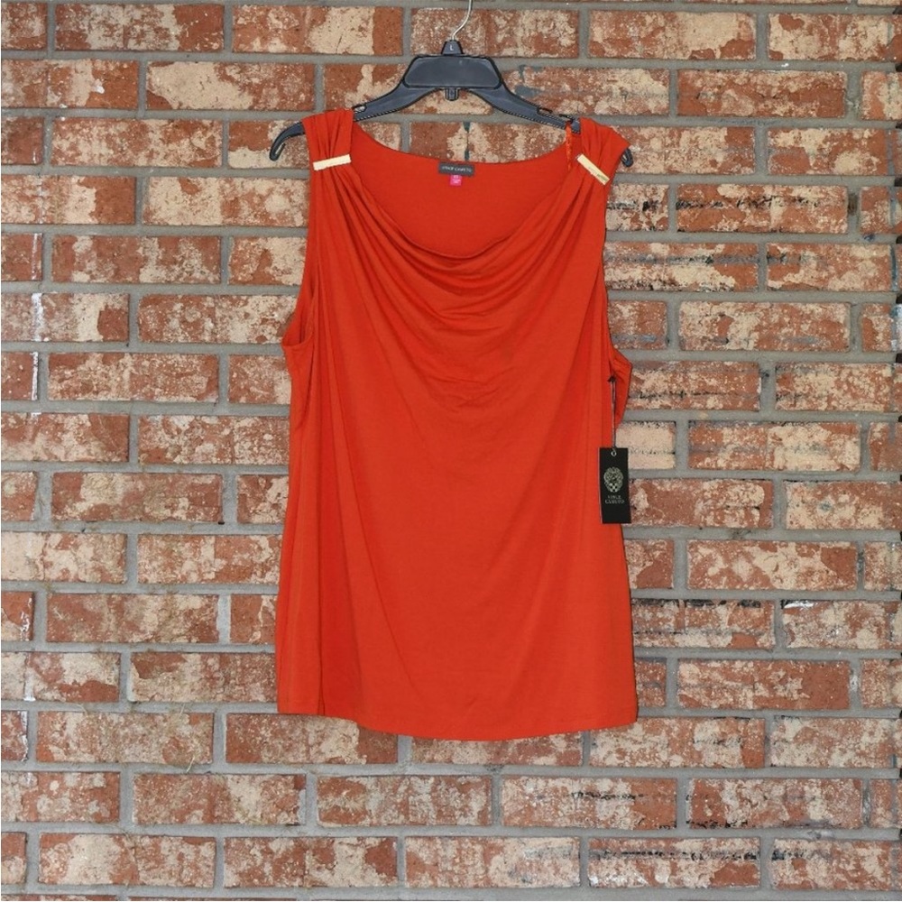 Vince Camuto Orange Sleeveless Drape Top. NWT. XL